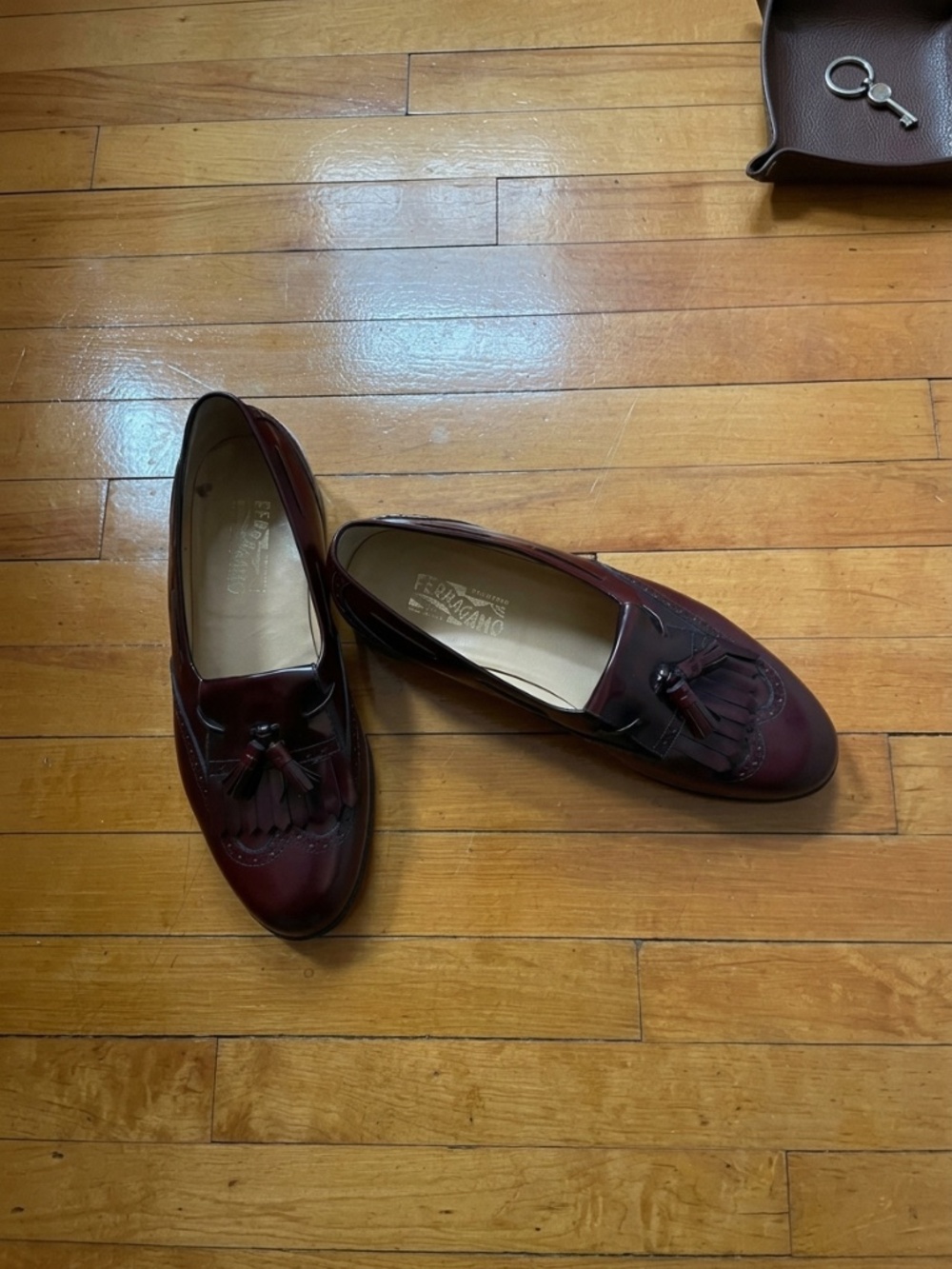 Ferragamo Men's Burgundy Leather Tassel Kiltie Loafers Size 11.5 2E Wide Italy